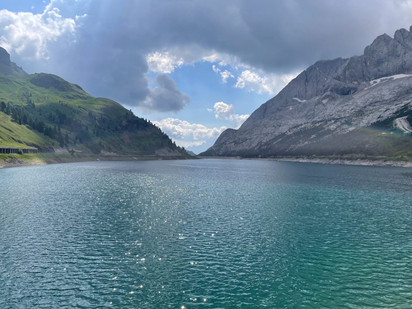 Reservoir lake at the Passo Fedaia