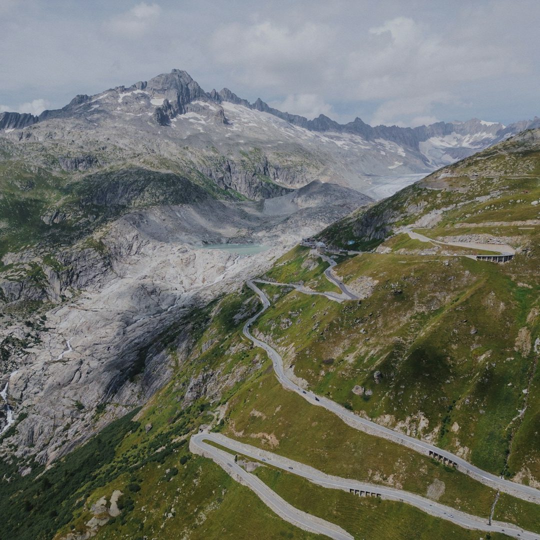 Rhone glacier and Furka Pass road in the 2020s
