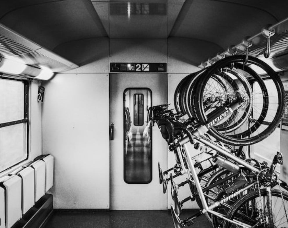Bikes hung up in train